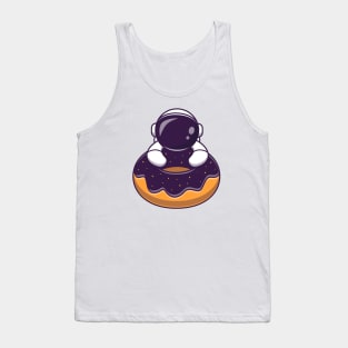 Cute Astronaut With Doughnut Space Cartoon Tank Top